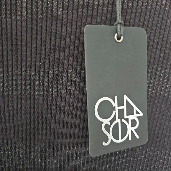 NWT Chaser Veda Fillmore Stripe Midi Dress Small Bodycon Black Silver Heavy - Picture 3 of 9